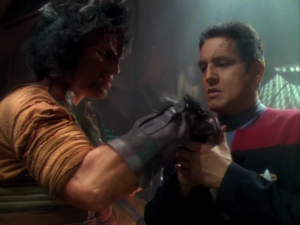The Kazon leader tells Chakotay to kill the kid, cause it will teach the other kids a lesson.