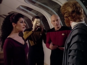 Data keeps signing words before Picard actually says them. 