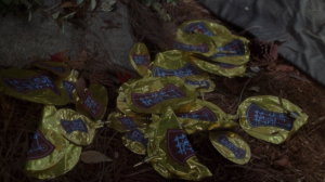 They run out of their balloons so they have to go into town