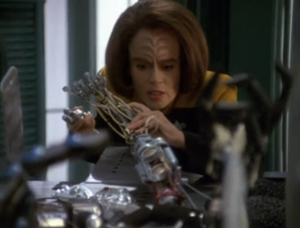 They hold Voyager hostage and make B'Elanna build a prototype for a robot that they can reproduce. They had an interesting moral dilemma going on, but it becomes much simpler with the robots wanting to kill everyone