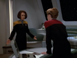 It turns out the robot is from a robot civilization that was created by people called "the builders". The robots can't make their power source and therefore can't reproduce. Their species might go extinct. Janeway says it's against the prime directive to help them in this way.