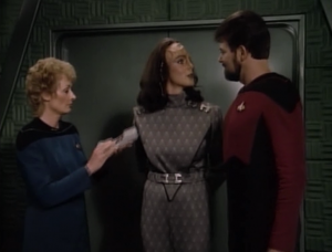 They really build up the arrival of an emissary, but it's just one of Worf's old girlfriends