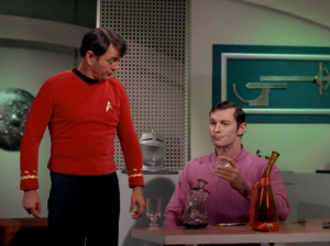 Scotty tries to out-drink one of them