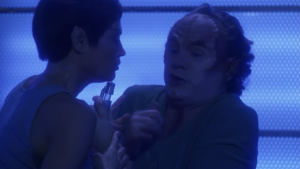 Because of the infection, T'Pol is going through Pon Farr early