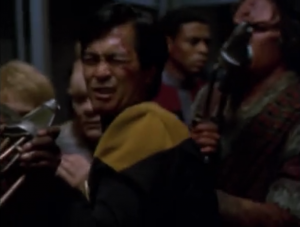 I think one guy gets shoved in the eye!