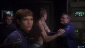 In the teaser T'Pol is captain, and Archer isn't wearing his clothes