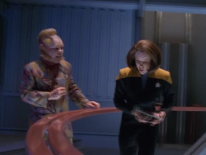 In the beginning Neelix is bothering everyone, wanting to help them out
