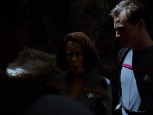 Tuvok and Chakotay go down, and Tuvok figures out that the Pon Farr has been transferred to B'Elanna