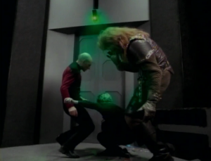 They try to work together to get out but a green light stops them