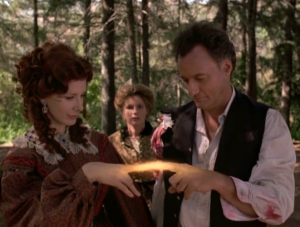 In "The Q and the Grey", Q tries to convince Janeway to have a child with him