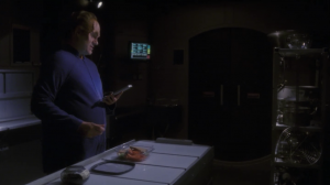 Phlox is the only one awake on board and he's recording messages for his pen pal