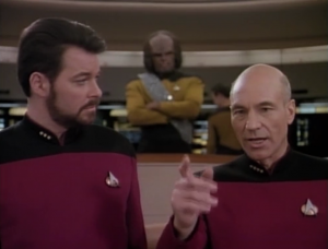 The duplicate Picard says that instead of continuing with their current mission, he wants them to fly into a quasar super slowly 