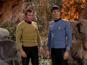 But then Kirk and Spock manage to beat up and chase away all four of them. 