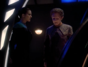 Jadzia confronts Curzon. She finds out that he originally failed her out of the program because he loved her