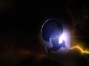 The alien ship attacks them, and luckily Voyager fairs better than all of those Borg cubes