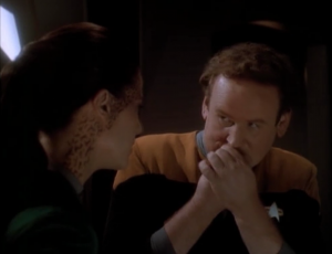 Each of Dax's previous hosts takes a turn taking over someone's body so he or she can chat it up with Jadzia. It actually really helps to distinguish her different hosts much more so than her just referencing them