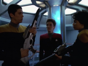 We get a cool montage of everyone preparing for the Borg