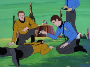 Sulu touches a little walking plant and is gonna die from its poison 