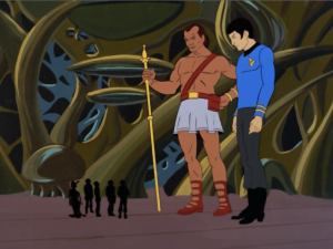 They find out that the original human actually wanted to make clones to act as a peace keeping force. Kirk explains that we've already got peace, so they don't need Spock. So they just leave the giant Spock to hang out with this guy and his plant people.