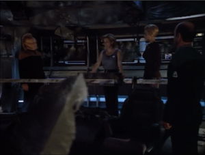 Eventually with Chakotay's consent, Paris sends the plan to Janeway who builds a collation. Also, Voyager was supposed to have only the most essential crew members stay. Why is Neelix still there?