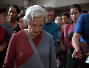 An old lady murders Neelix's lady friend. The violent thought is still being passed to people somehow
