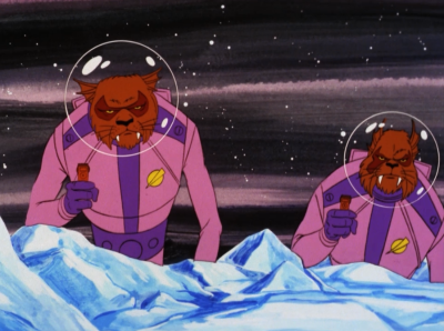 They go down to a planet to look for the other box, but are cornered by space cats