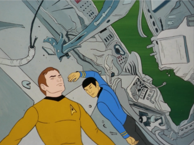 The rest of the crew is beamed away but the couldn't get Kirk and Spock