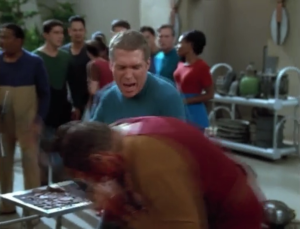 But then the guy that bumped into B'Elanna beats someone up 