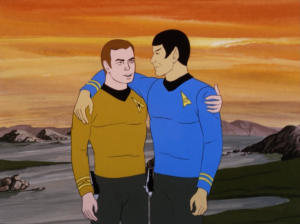 Kirk and Spock beam down to the planet that Mudd went to, and remember that they're best buds