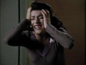 Something happens to Troi and she loses her telepathic abilities 