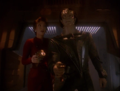 Dukat and Kira beam over to the klingons ship and take over