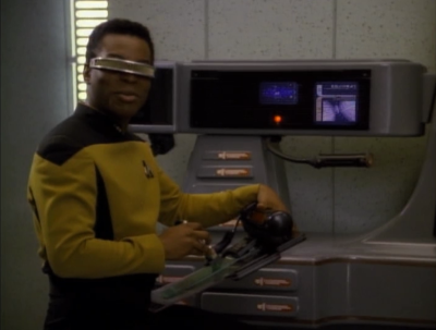 Then Geordi figures out how she's doing it. She has a cloaked ship helping her out
