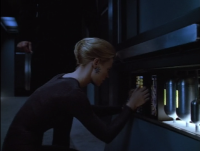 Seven disobeys orders and beams both of them aboard a Hirogen ship