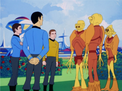Kirk, Bones and Spock pay a friendly visit to some aliens