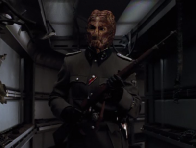 Then he tells Janeway to run, cause that makes it more fun